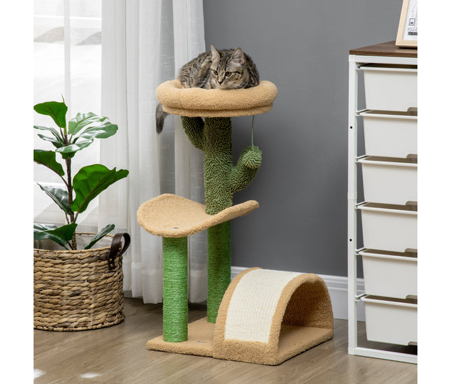 Side view of 72cm wooden cat activity center