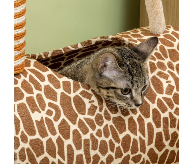 Cat tower with plush velvet tunnel

