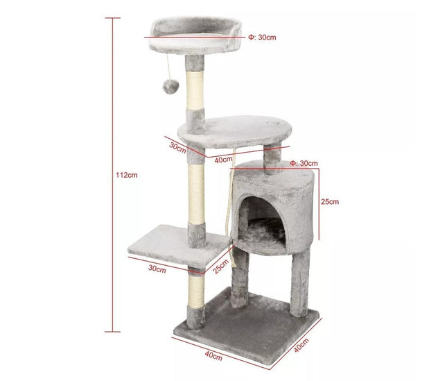 Grey cat scratcher tower with multiple levels

