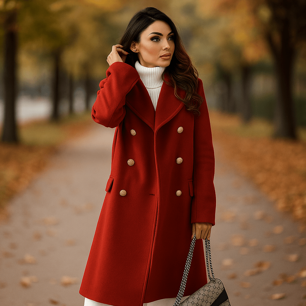 Victoria double breasted blazer front view - women's long sleeve jacket
