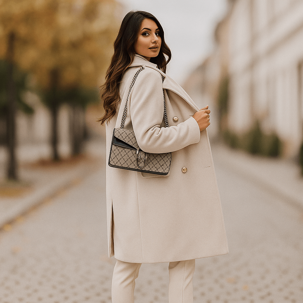 Victoria double breasted blazer close-up - lapel and button detail
