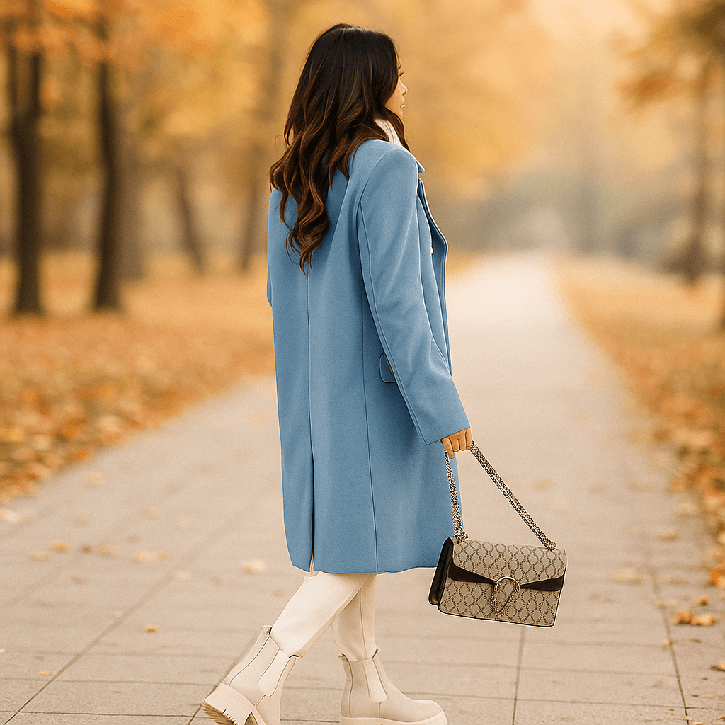 Victoria blazer side angle - double breasted women's jacket detail
