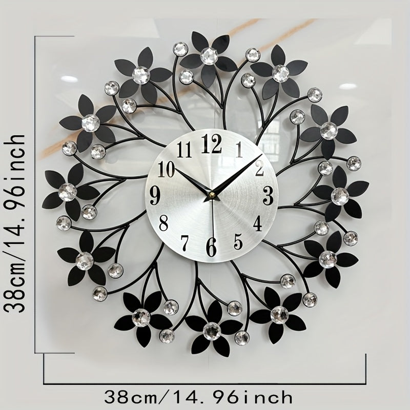Floral Metal Wall Clock with Swiss Quartz Movement