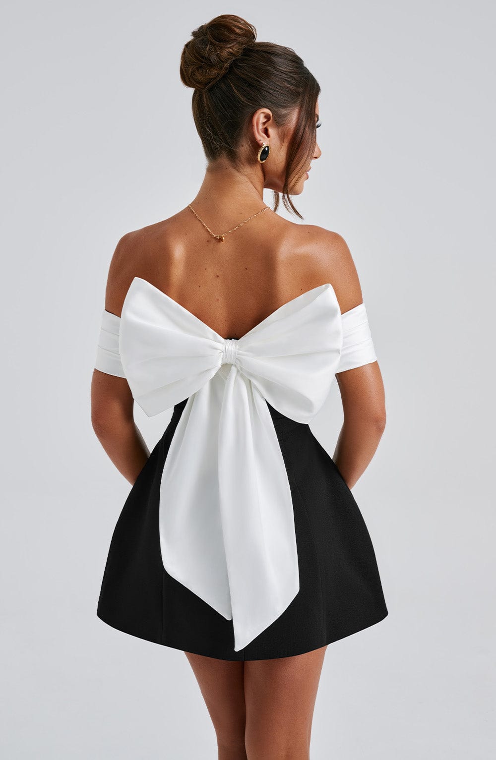 Off-the-Shoulder Mini Dress with Contrasting Top