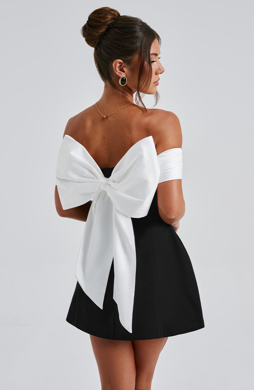 Off-the-Shoulder Mini Dress with Contrasting Top