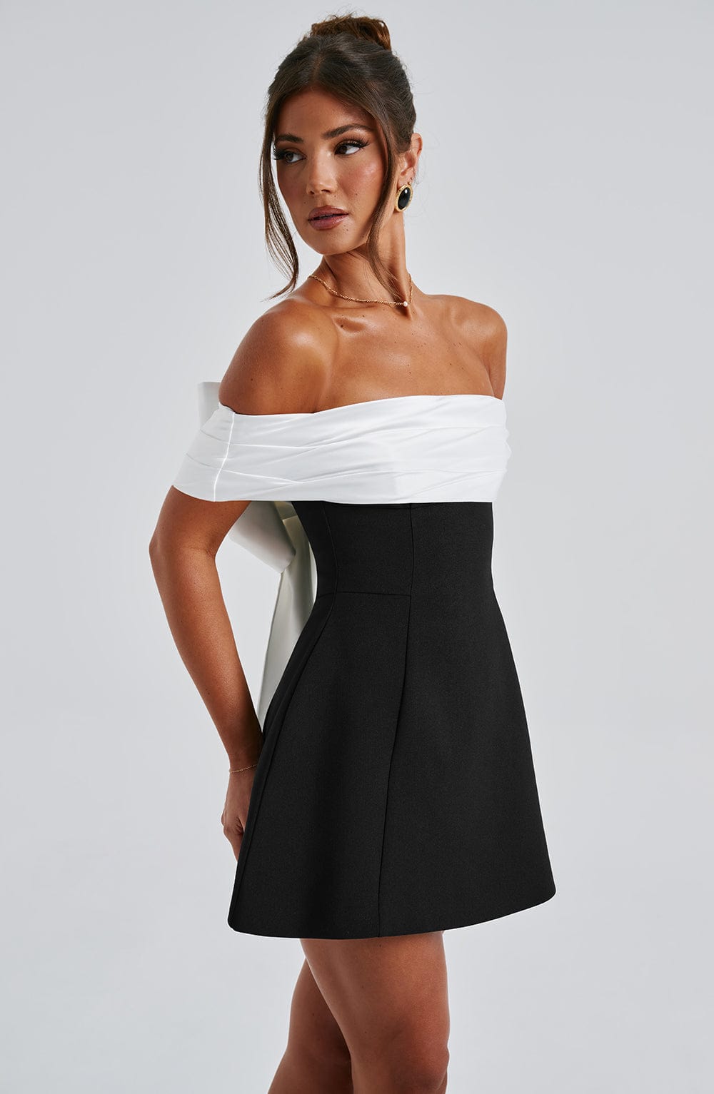 Off-the-Shoulder Mini Dress with Contrasting Top