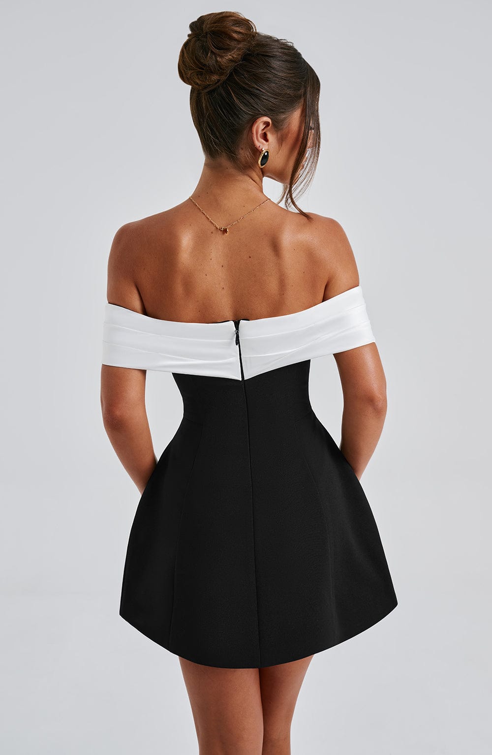 Off-the-Shoulder Mini Dress with Contrasting Top