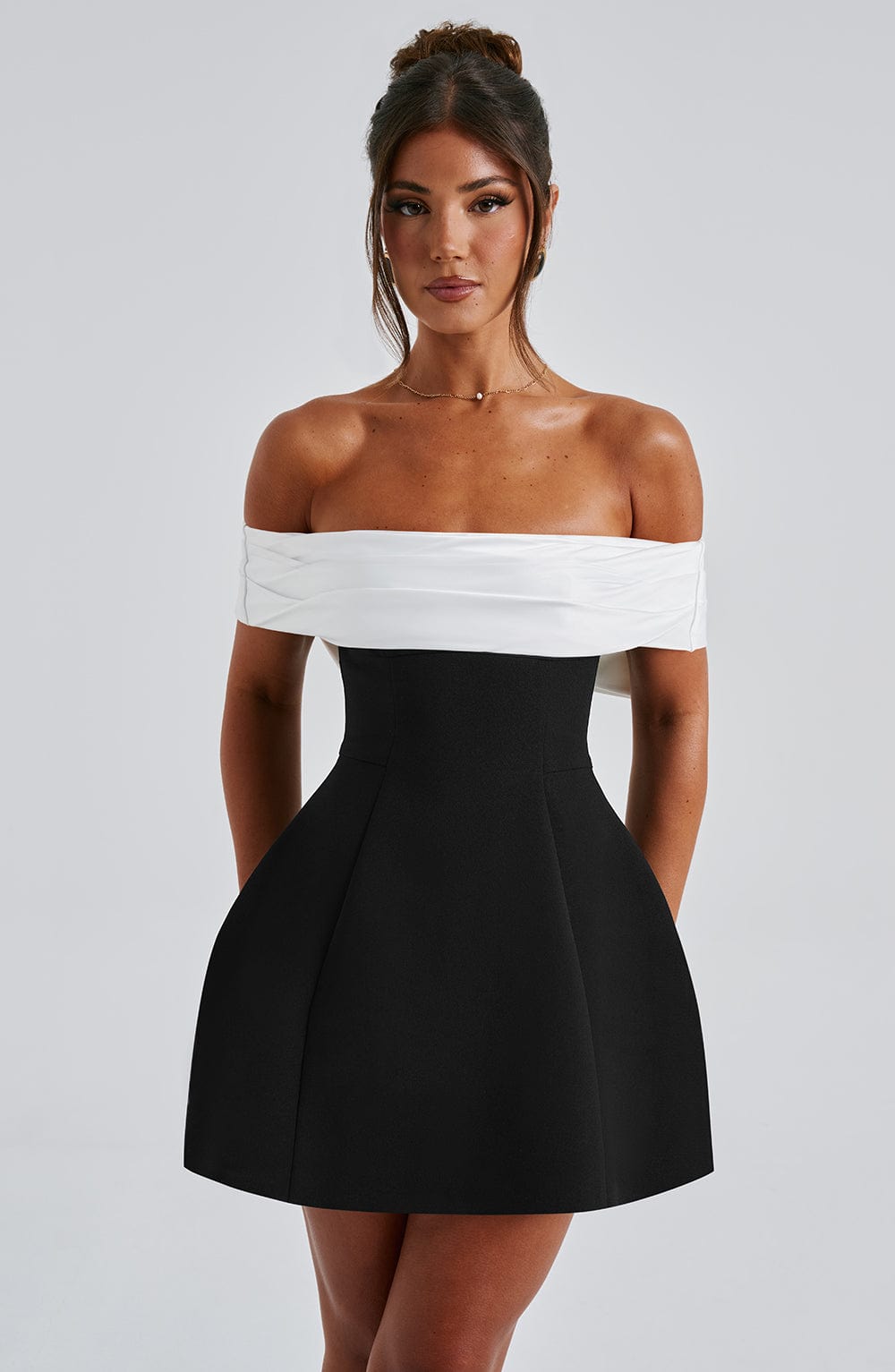 Off-the-Shoulder Mini Dress with Contrasting Top