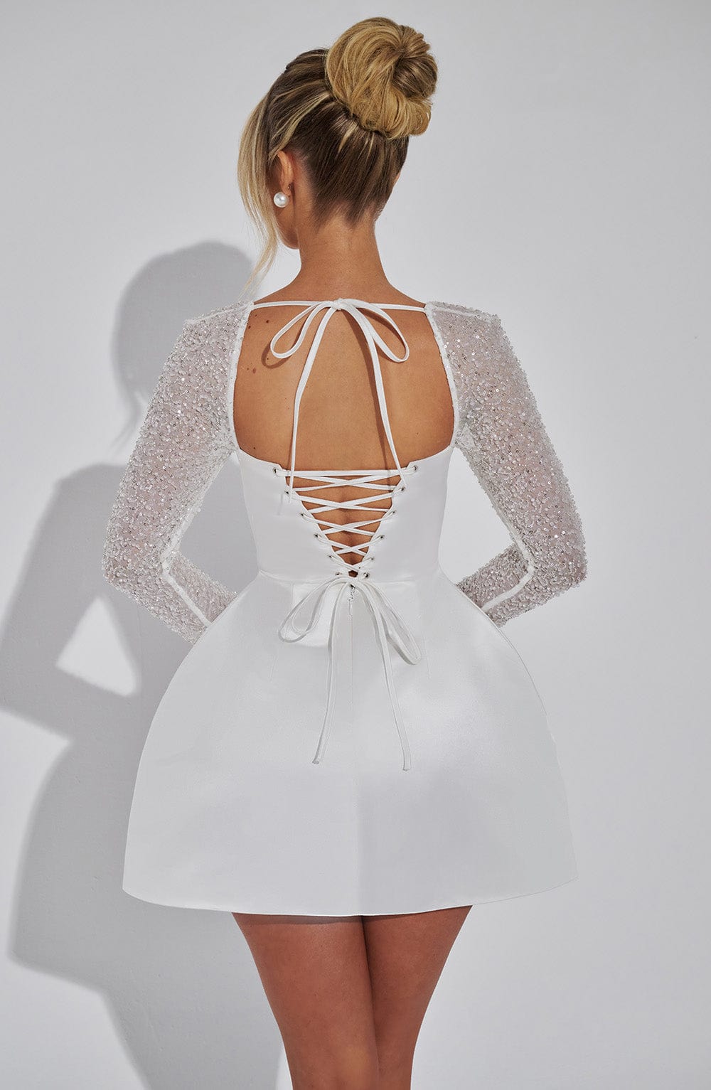 Satin Mini Dress with Sparkling Sleeves