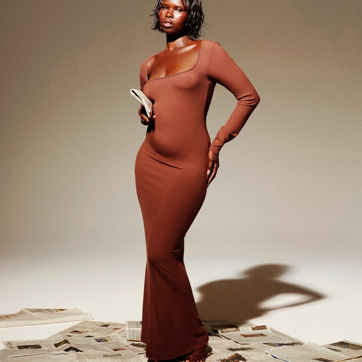 Black Bodycon Maxi Dress with Long Sleeves