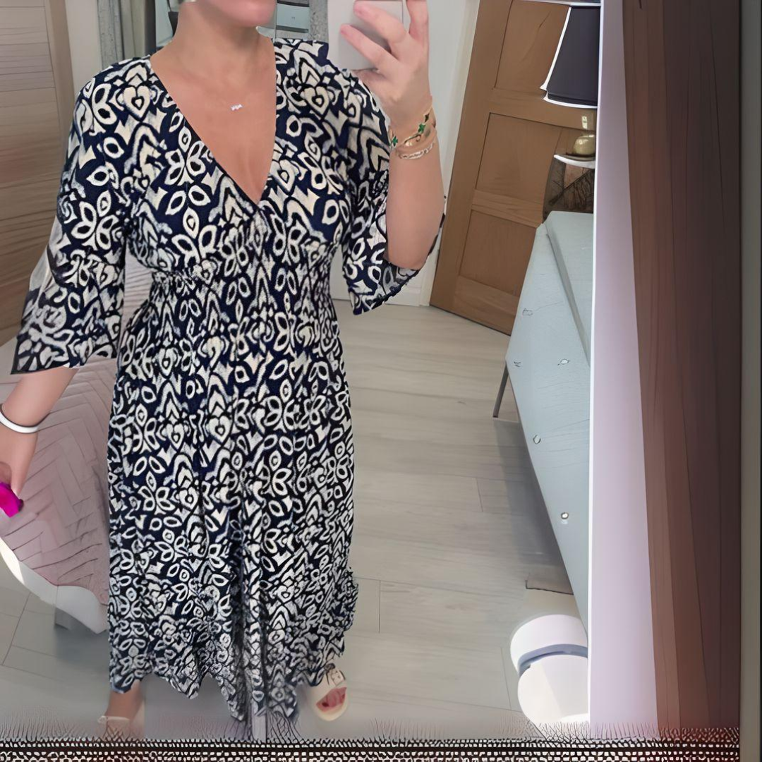 V-Neck Graphic Boho Ankle Dress