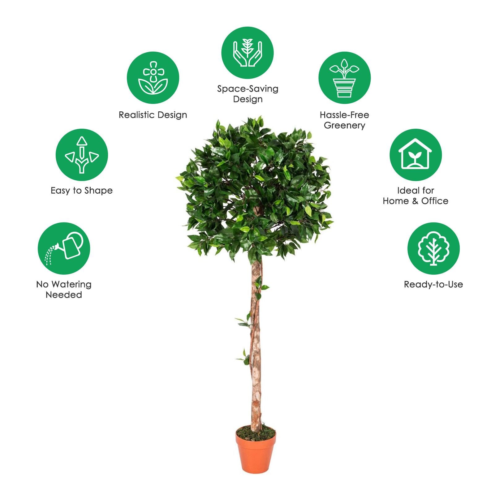 Artificial Ficus Tree - Large Realistic Faux Plant with Pot 4ft & 6ft