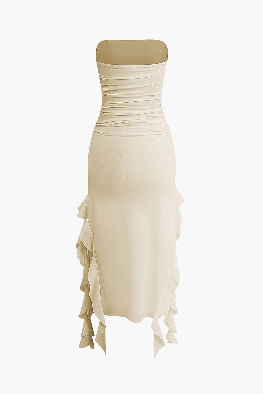 Elegant Ruffle Bandeau Maxi Dress – Timeless Sophistication