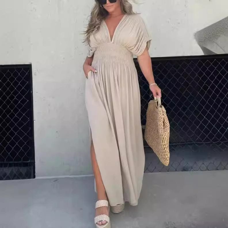 Summer Maxi Dress with Slit & V-Neck