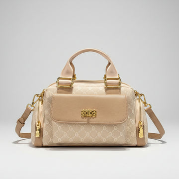 Apricot Polka Dot Boston Bag - Stylish Multi-Compartment Shoulder & Handbag