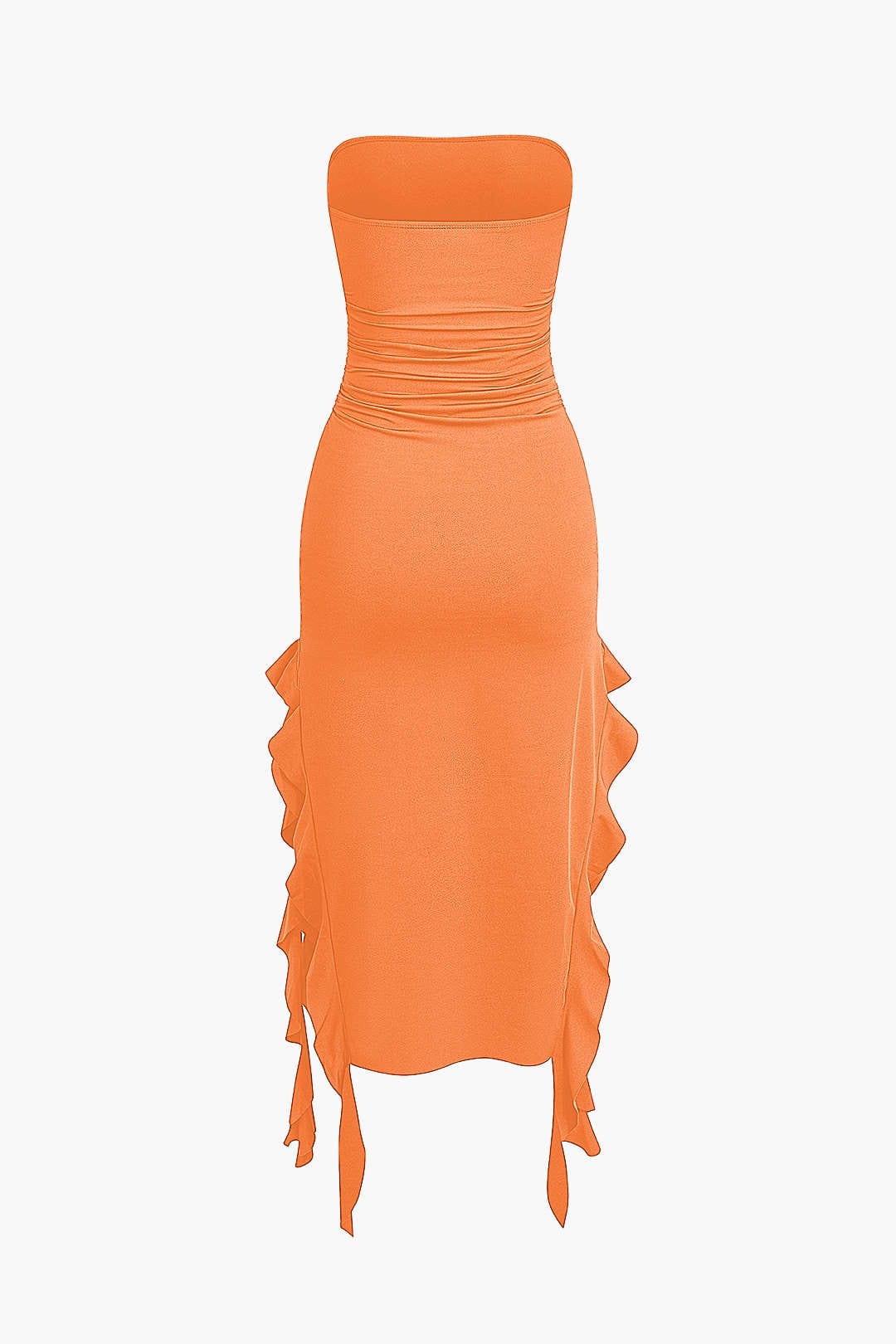 Elegant Ruffle Bandeau Maxi Dress – Timeless Sophistication