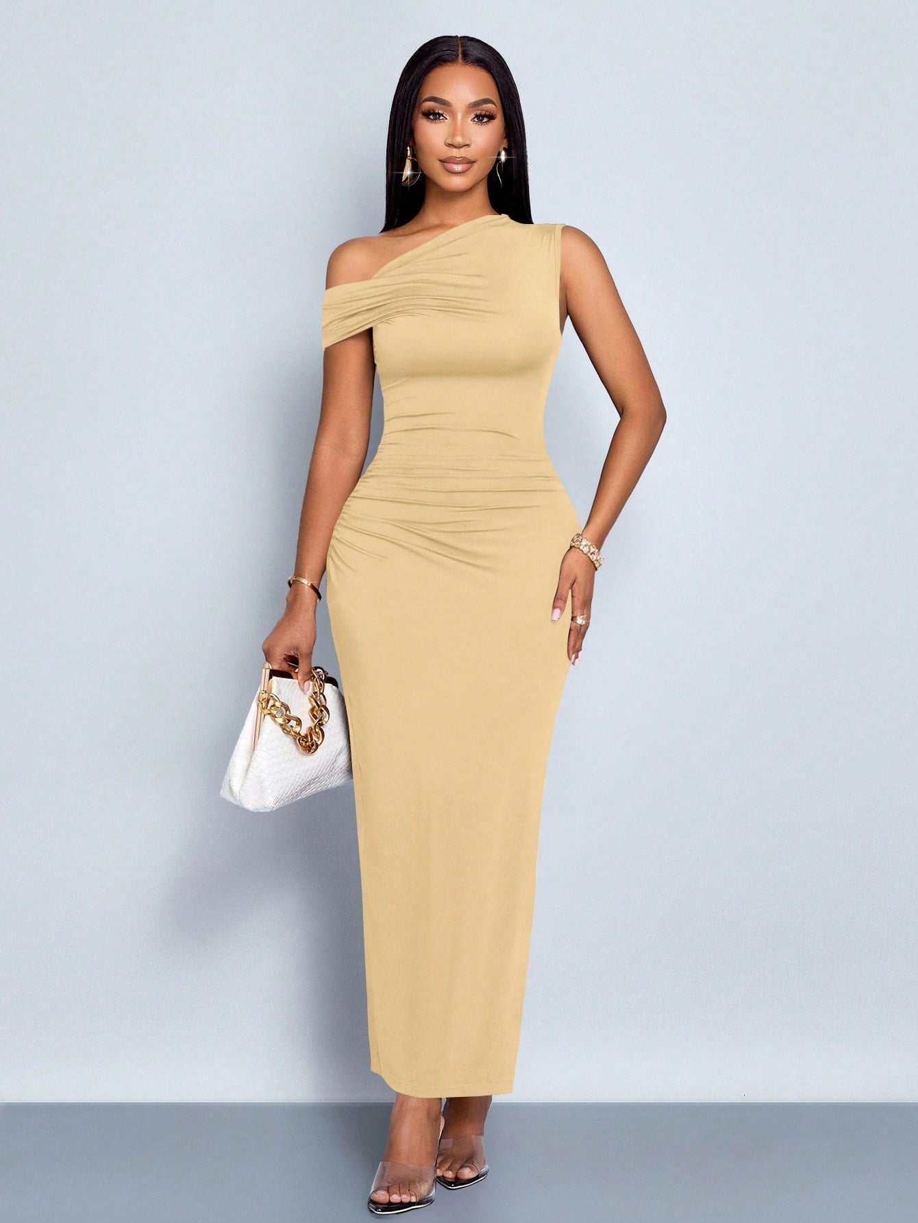 Women’s Asymmetric Oblique-Shoulder Bodycon Dress