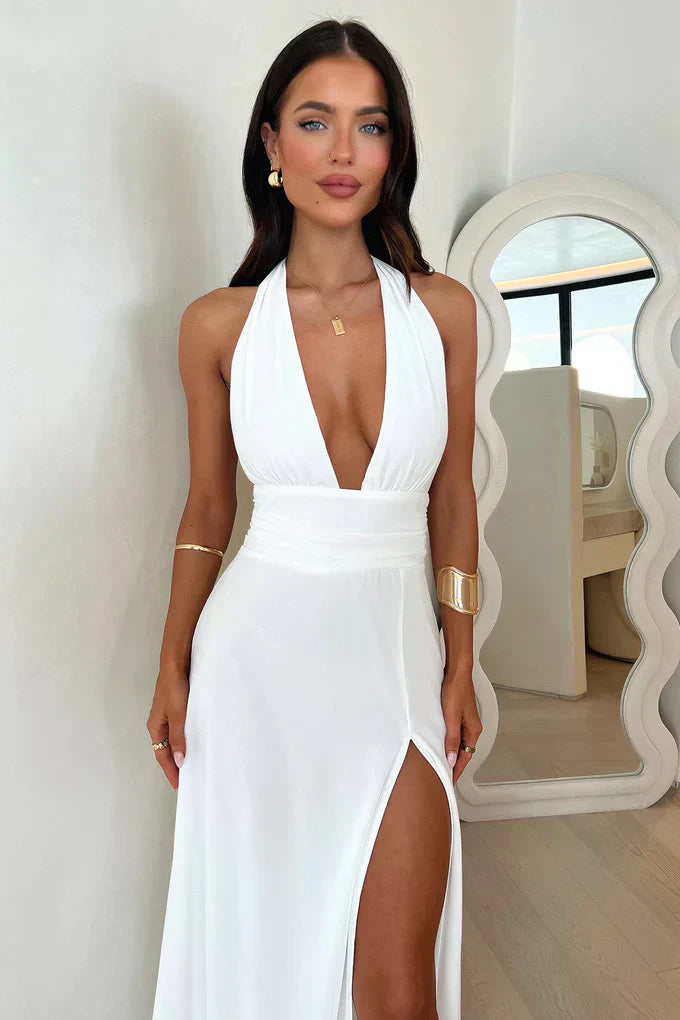 Chic Halter Neck Maxi Dress with Slit
