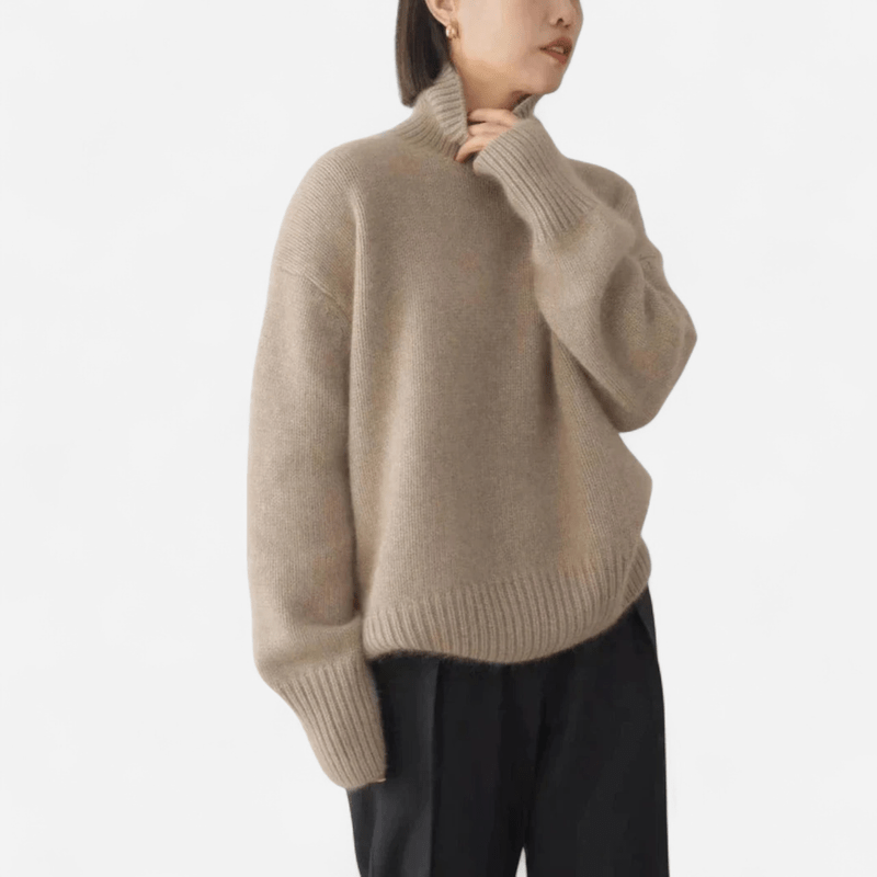 Elise cashmere sweater worn by model – elegant  winter outfit