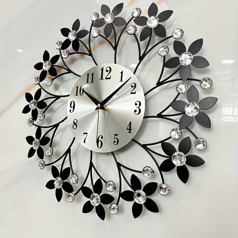 Floral Metal Wall Clock with Swiss Quartz Movement