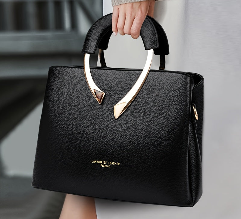 Vintage-Inspired Large Tote Bag with Detachable Shoulder Strap