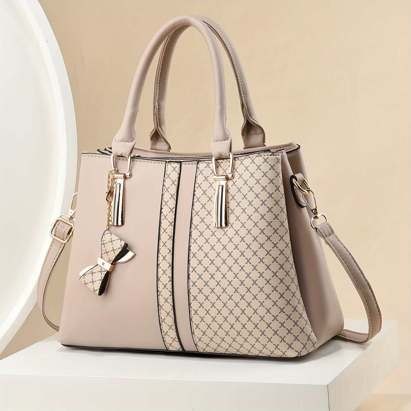 Large Capacity Plaid Handbag - Triple-Layer Pockets, Zip Closure - Khaki, Green, Black