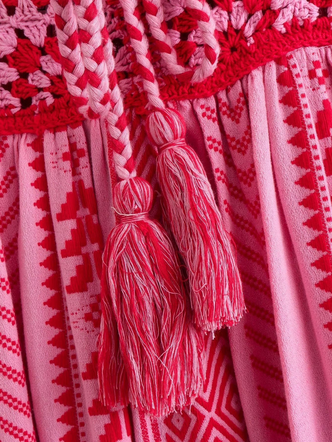 Ethno Pattern Maxi Dress with Straps and Slit