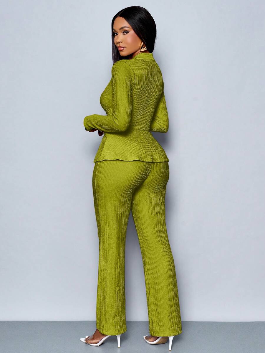 Women’s V-Neck Long Sleeve Top and Wide Leg Pants Set