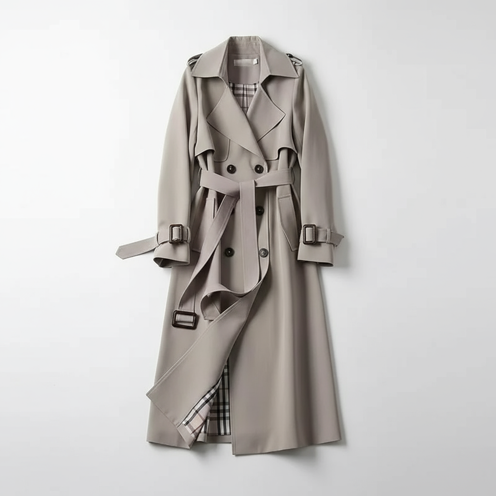 Gray trench coat on a white background