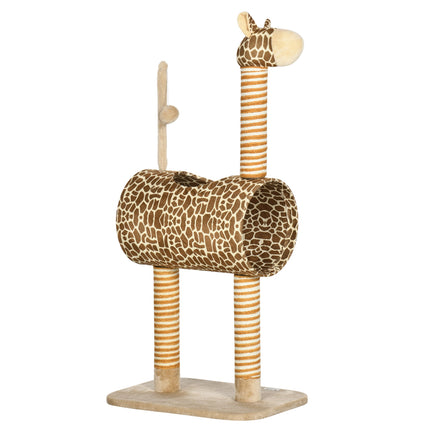 Giraffe-shaped cat tree with tunnel and toy

