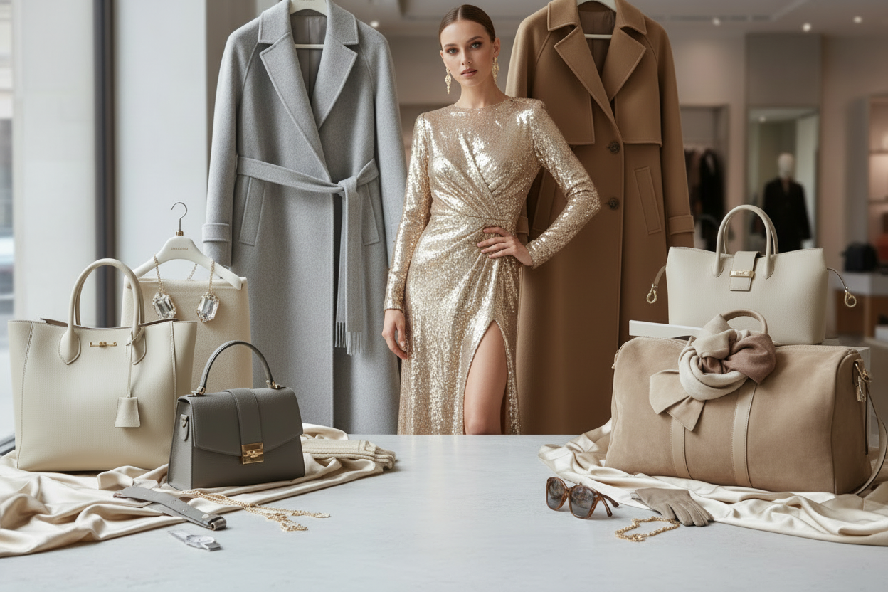 Glamorous fashion banner with sequined evening dress