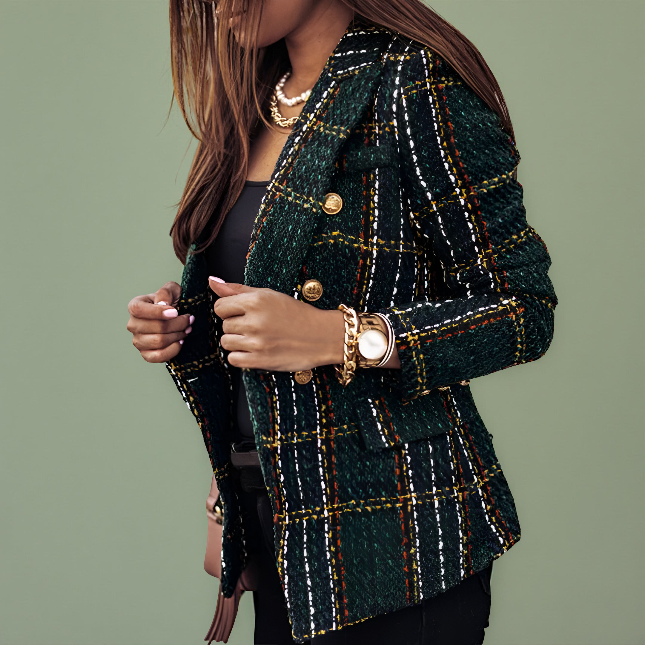 Emerald Tweed Plaid Blazer