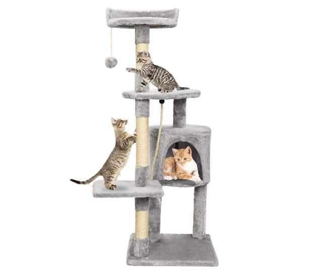 Grey 112cm Cat Tree Tower with Scratching Posts and Perches
