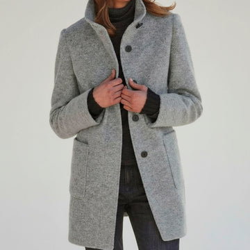 Grey classic wool blend coat front view