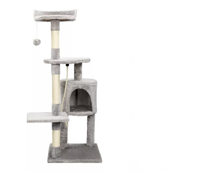 Compact grey cat climbing furniture

