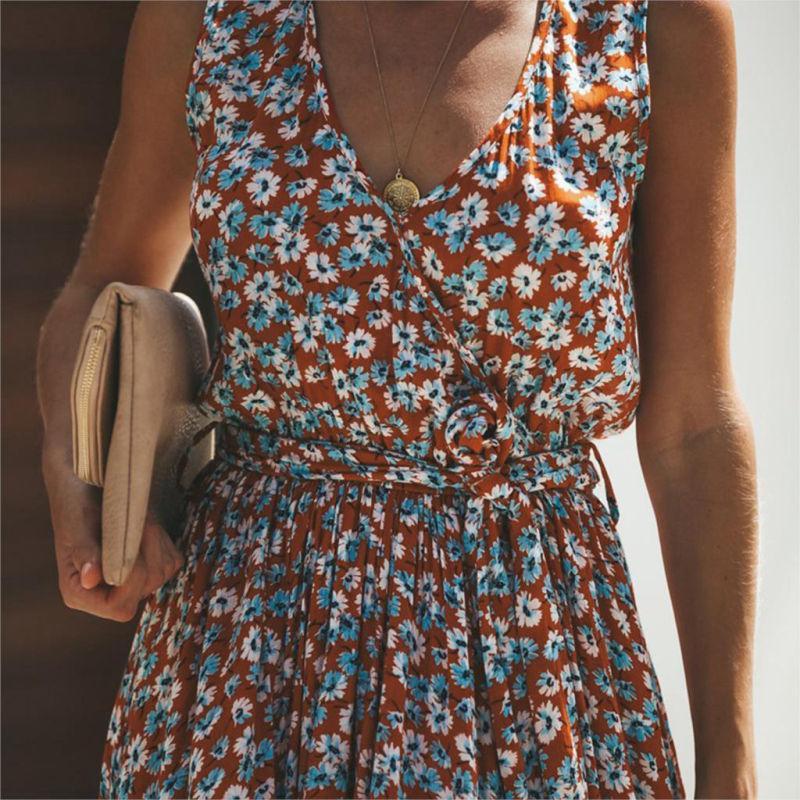 Floral Print Sleeveless Maxi Dress with Slit