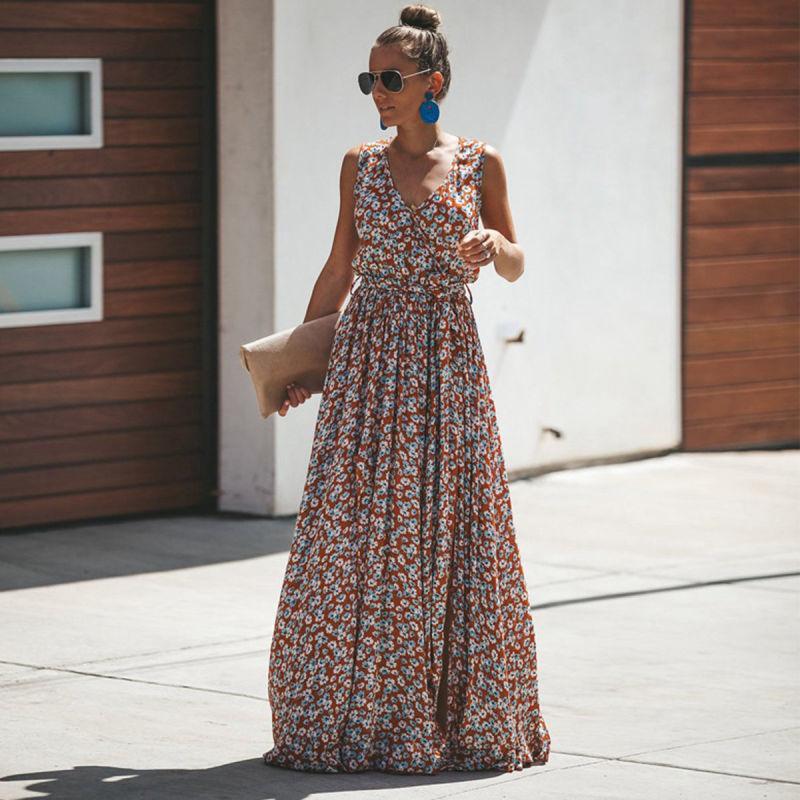 Floral Print Sleeveless Maxi Dress with Slit