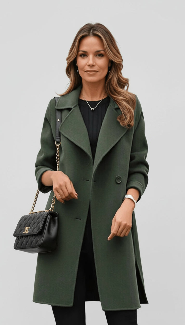 Front view of the Iconic Trench Coat in olive green