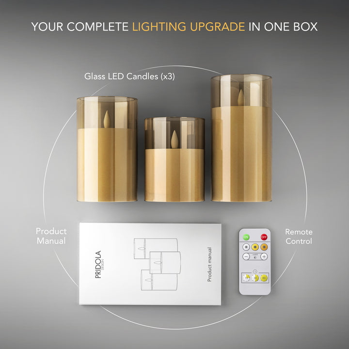 Set of 3 Rechargeable Flameless LED Candles | Remote Controlled