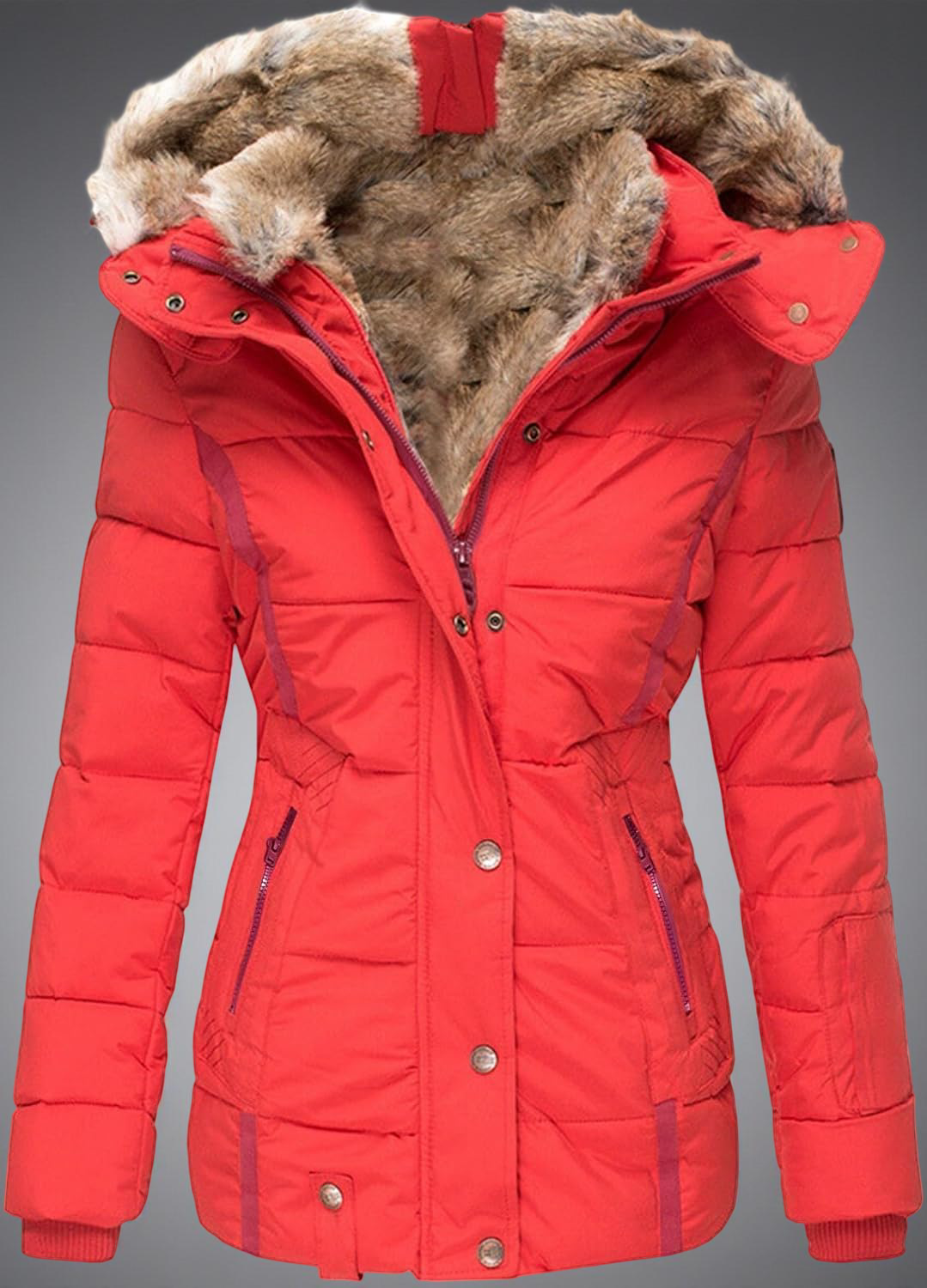 Women’s Hooded Puffer Coat with Faux Fur Lining – Quilted Winter Jacket