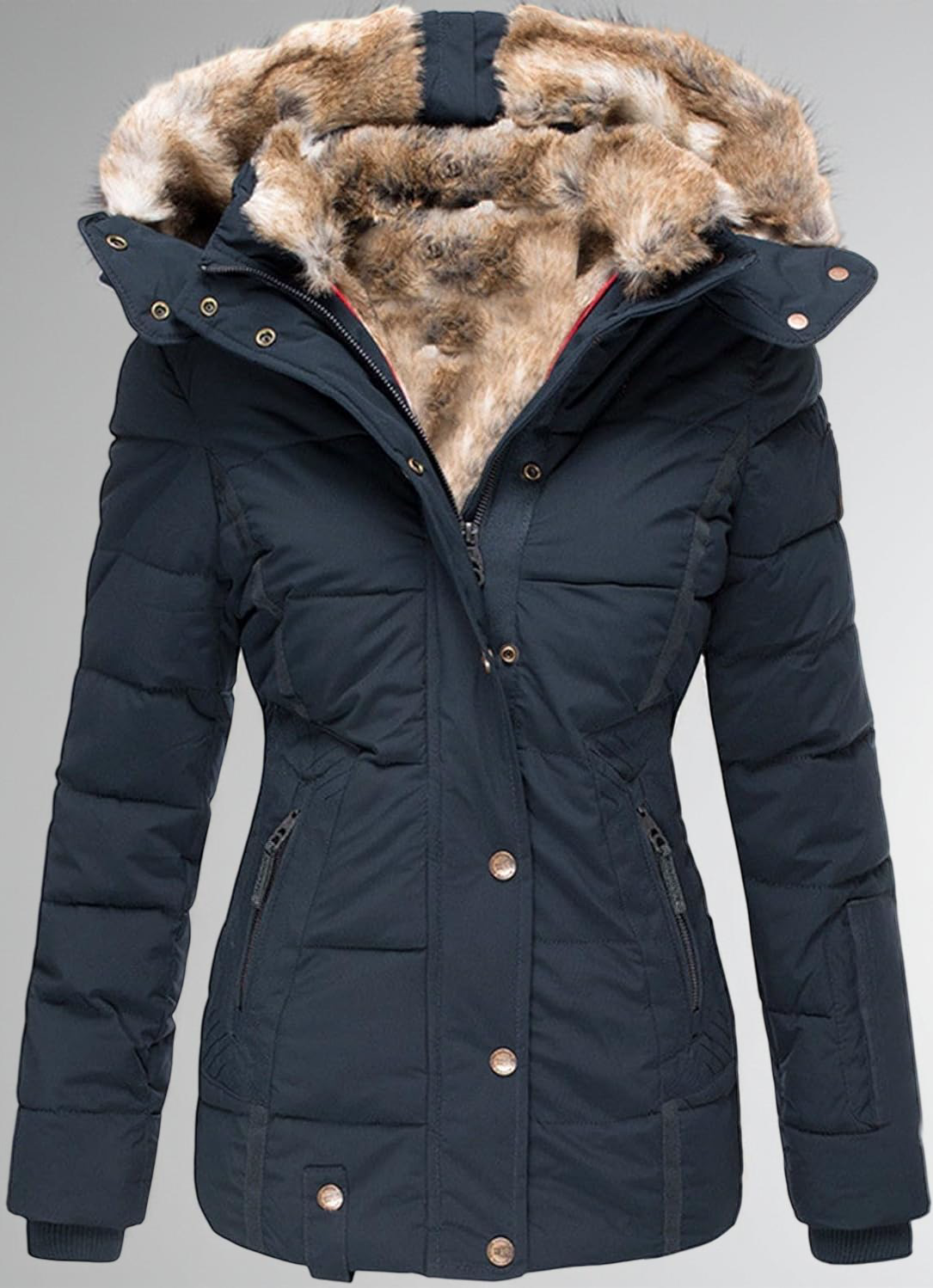 Women’s Hooded Puffer Coat with Faux Fur Lining – Quilted Winter Jacket