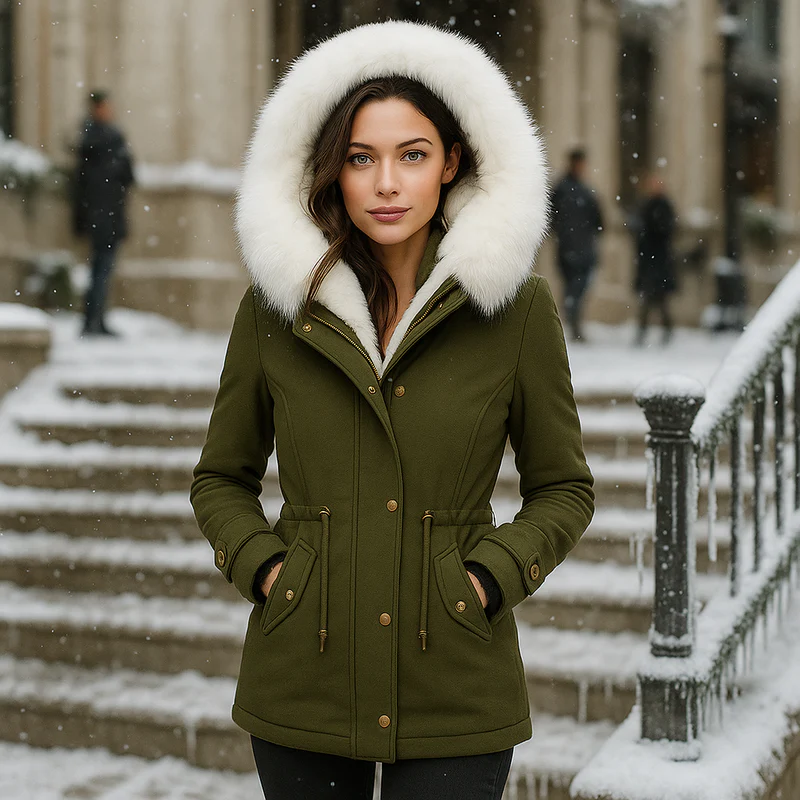 Hooded winter jacket for women - elegant casual outerwear design