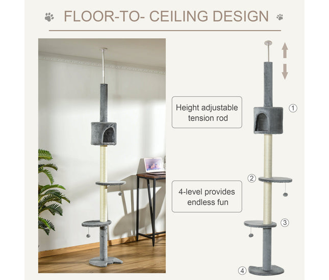 Cat tree with hanging toys for active play
