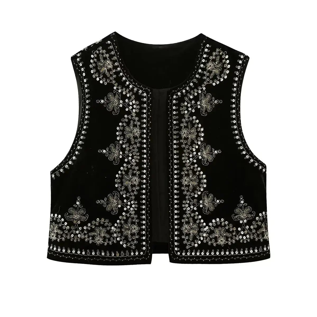 Embroidered Velvet Vest