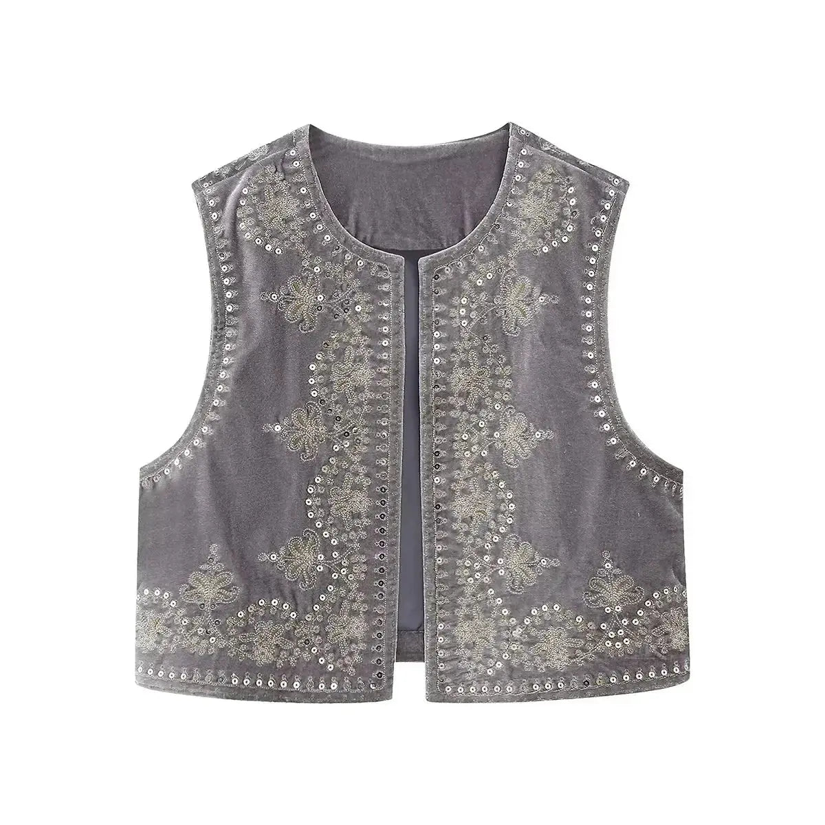 Embroidered Velvet Vest