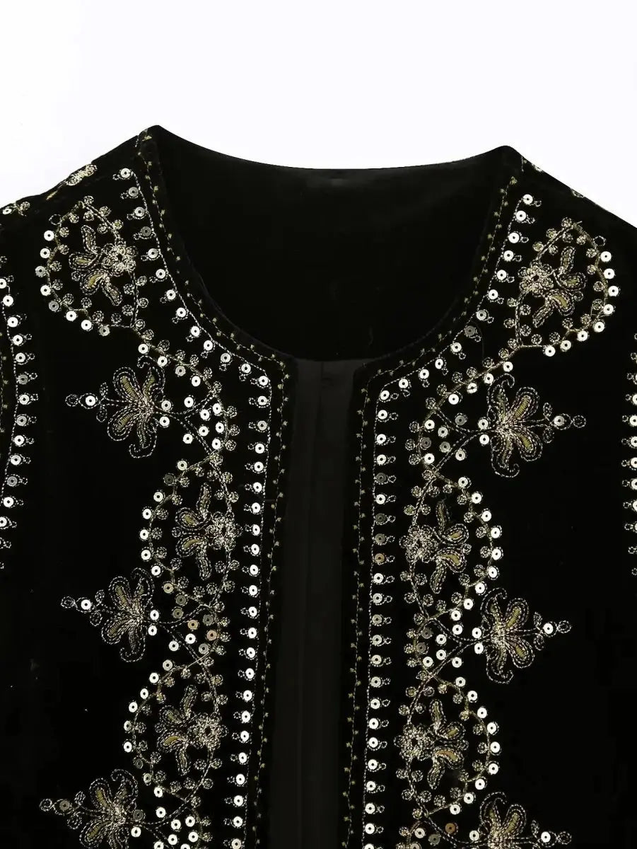 Embroidered Velvet Vest