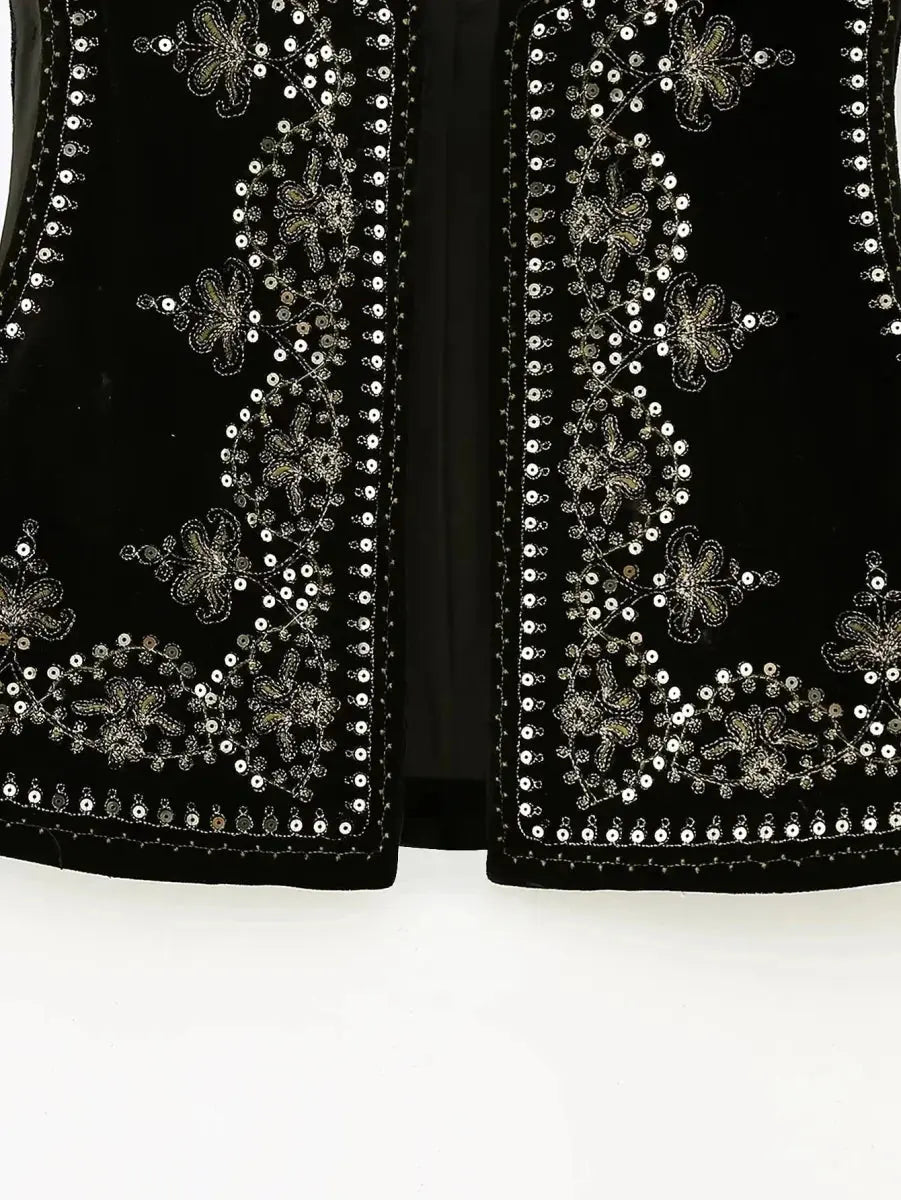 Embroidered Velvet Vest