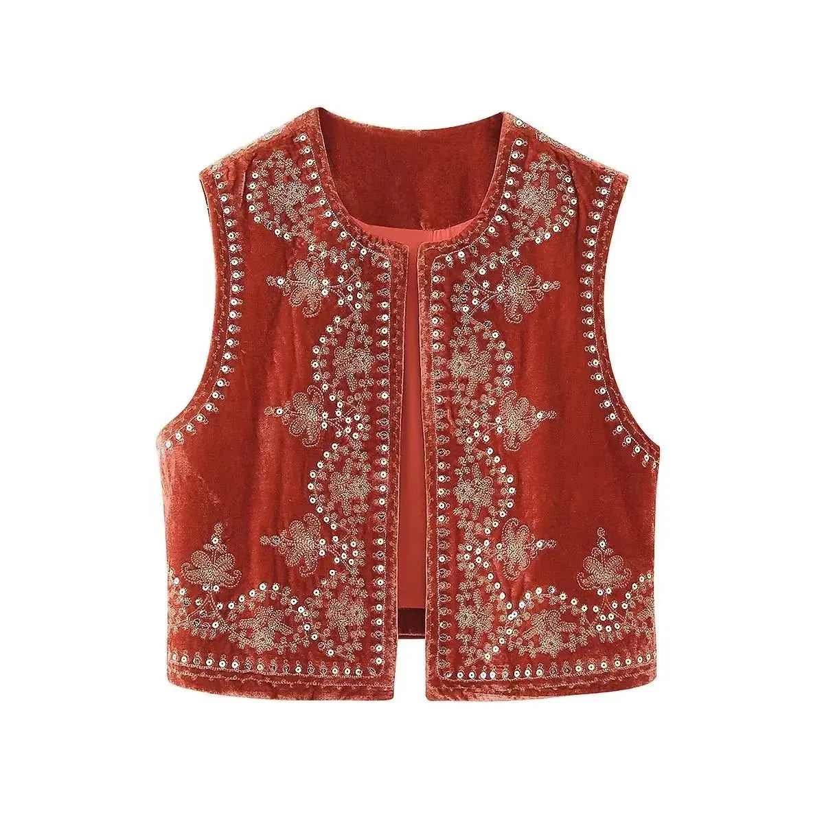 Embroidered Velvet Vest