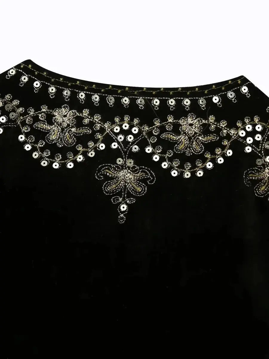 Embroidered Velvet Vest