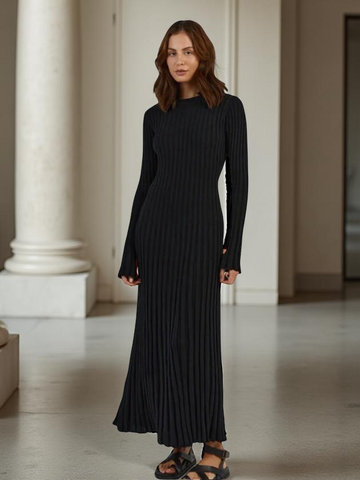 Seora Black Ribbed Maxi Dress